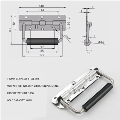 Alça de tração com mola de aço inoxidável com alça resistente RubberGrip para gabinete de caixa de ferramentas