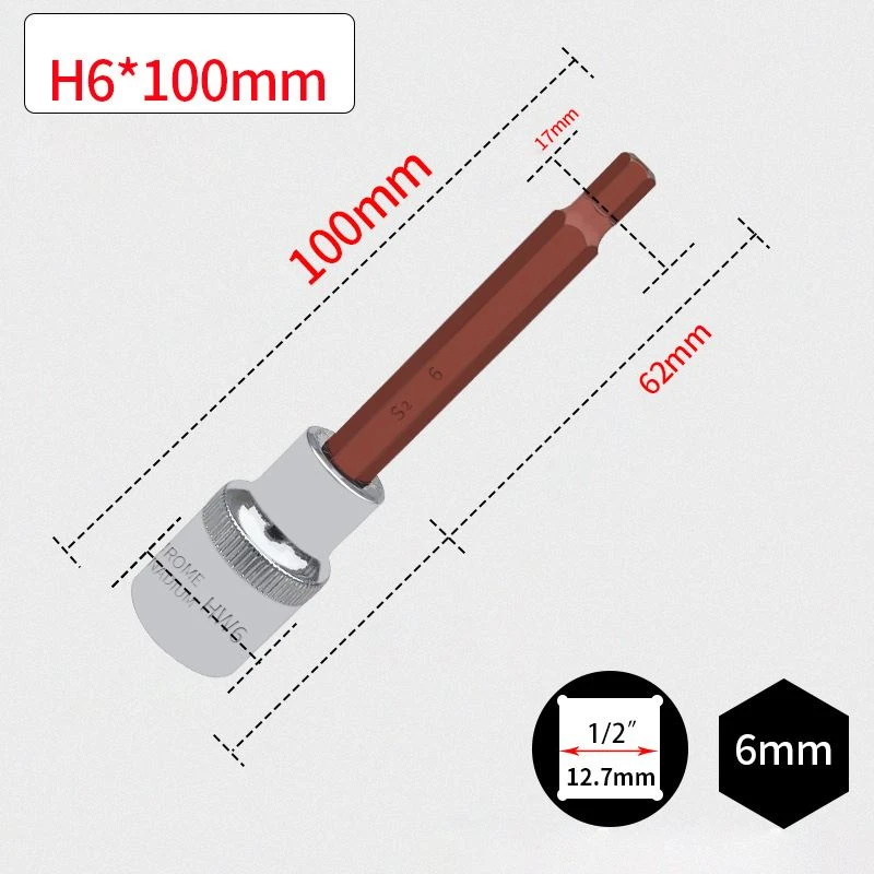 BROCA CHAVE HEX 1/2" 6MM L100MM